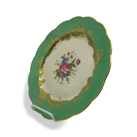 ROYAL BAYREUTH Green and Gold Floral Porcelain Plate, Germany Vintage 10.6" - Picture 6 of 12